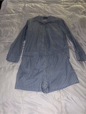 Light Blue Pinstripe Two-Piece Lounge Set